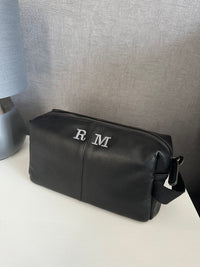 Personalised Wash Bag - Black Vegan Leather