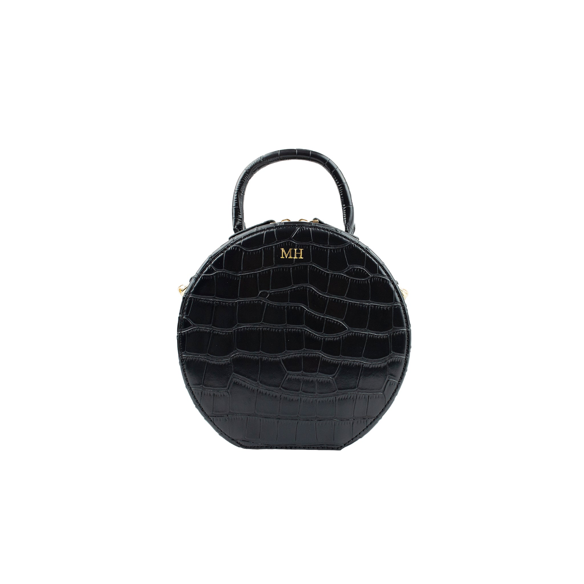 Personalised Black Monogrammed Croc Effect Vegan Leather Cross Body Bag