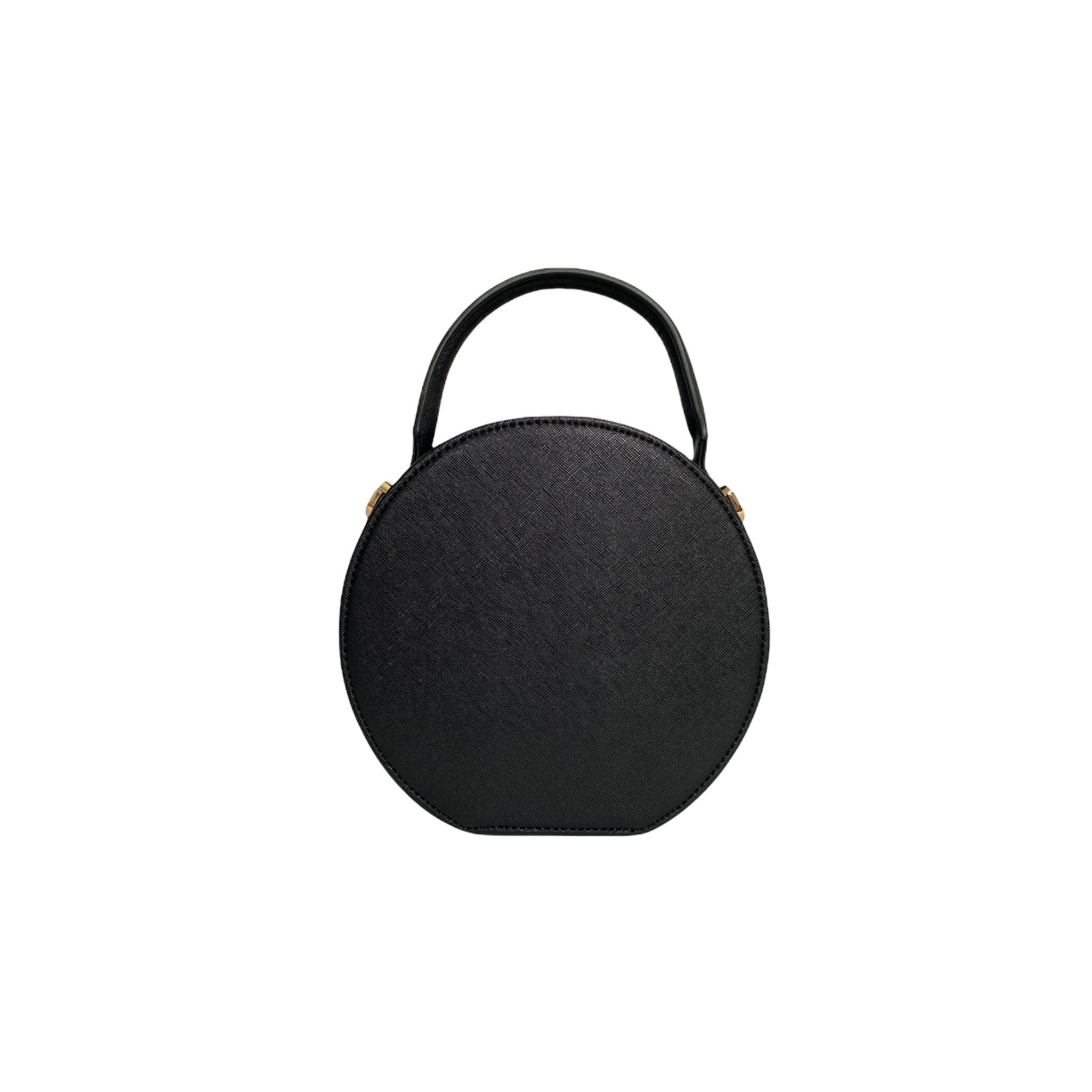 Personalised Round Cross Body Bag - Black Saffiano Vegan Leather
