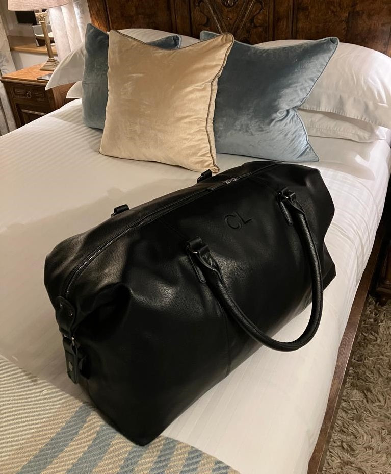 Personalised Holdall Weekend Bag - Black Vegan Leather