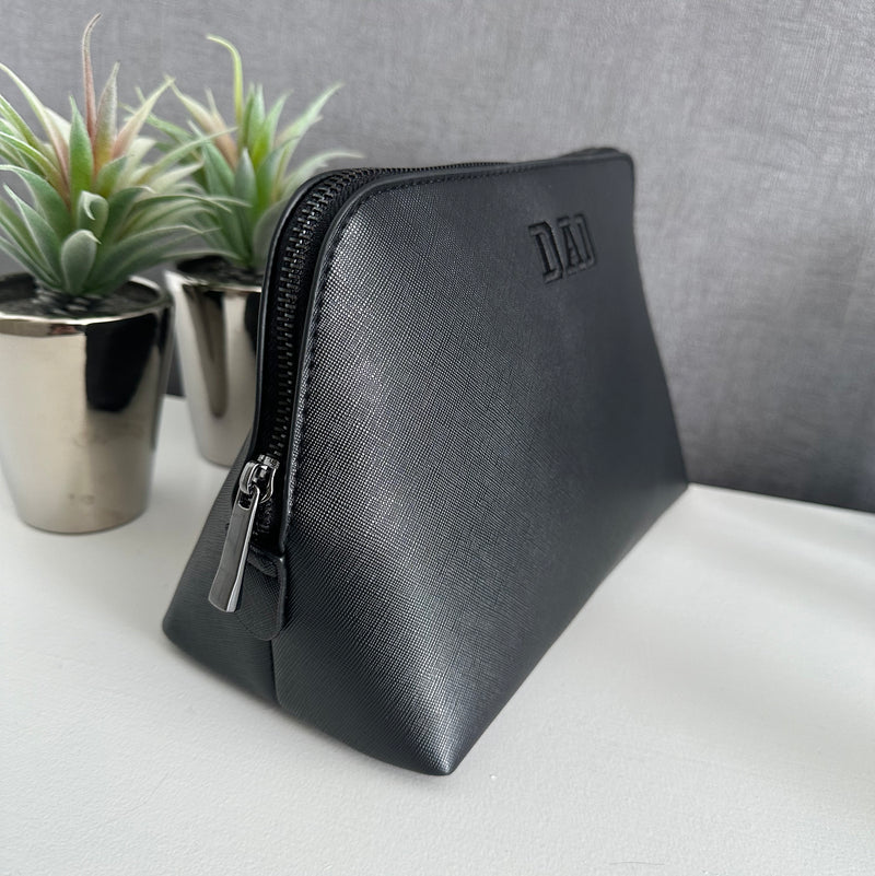 Personalised Toiletry Bag - Black Vegan Leather