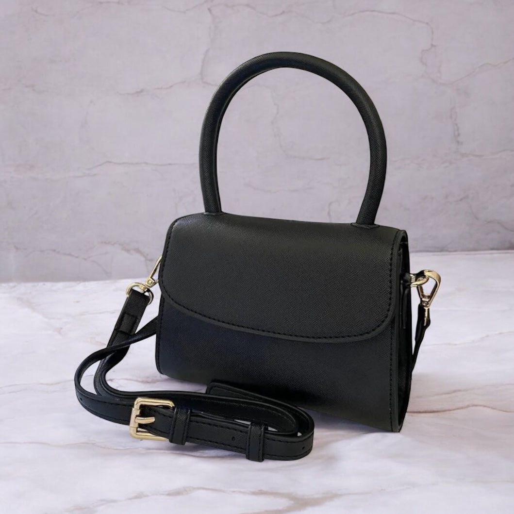 Mini Cross Body Bag - Black Saffiano Vegan Leather - Heavily Discounted due to No Personalisation