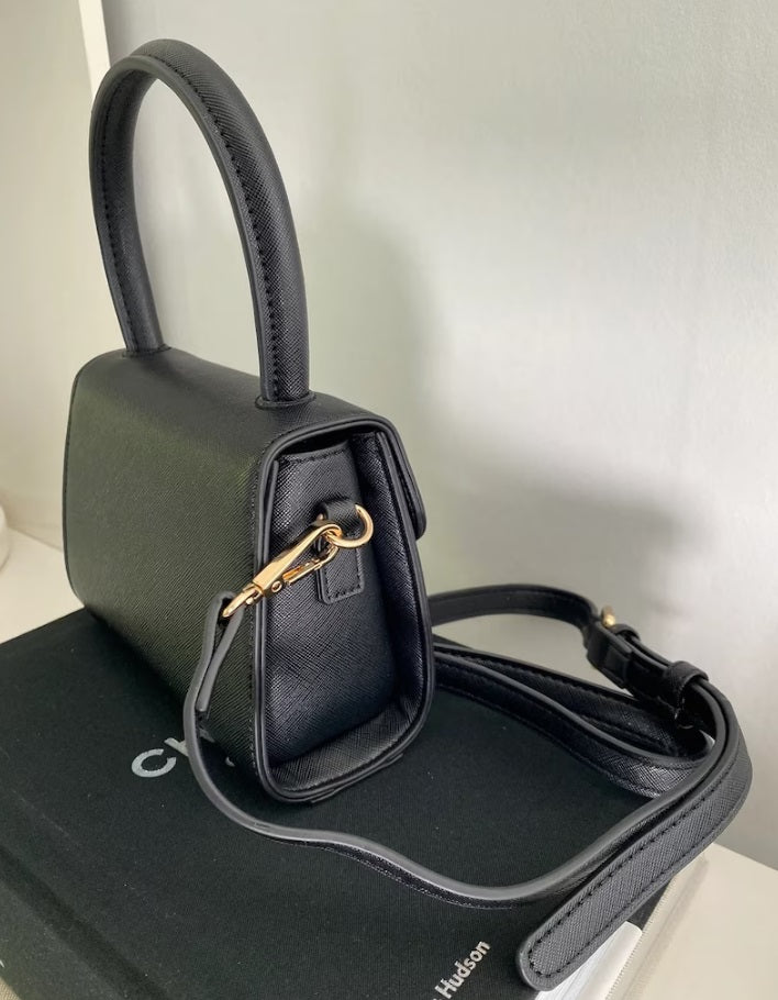 Mini Cross Body Bag - Black Saffiano Vegan Leather - Heavily Discounted due to No Personalisation