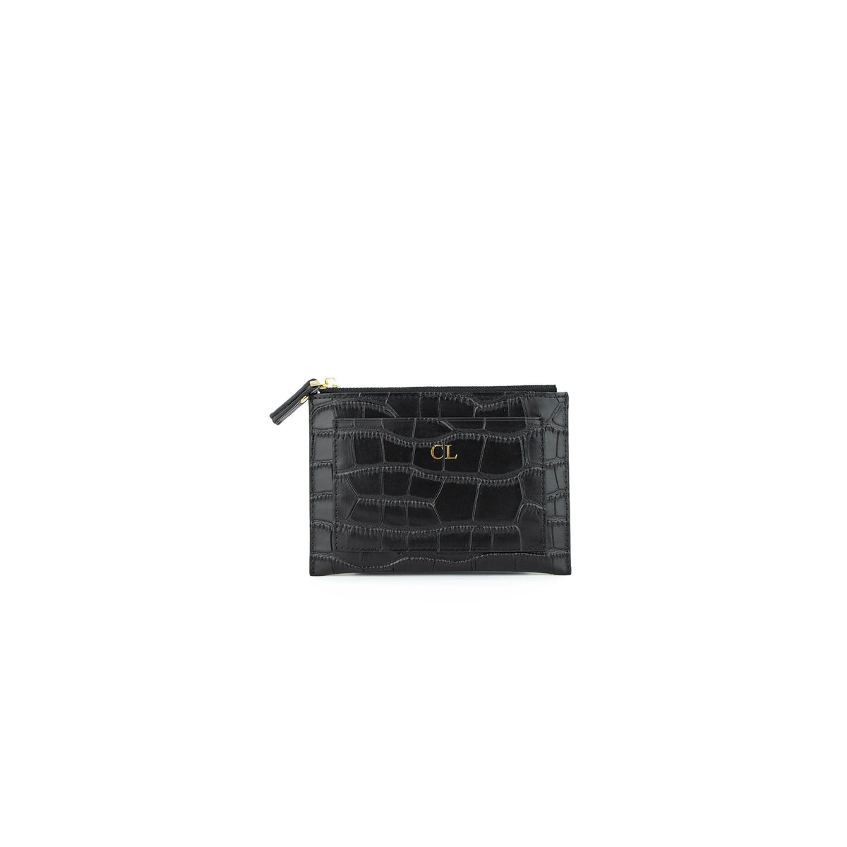 Personalised Black Monogrammed Croc Effect Leather Coin Purse
