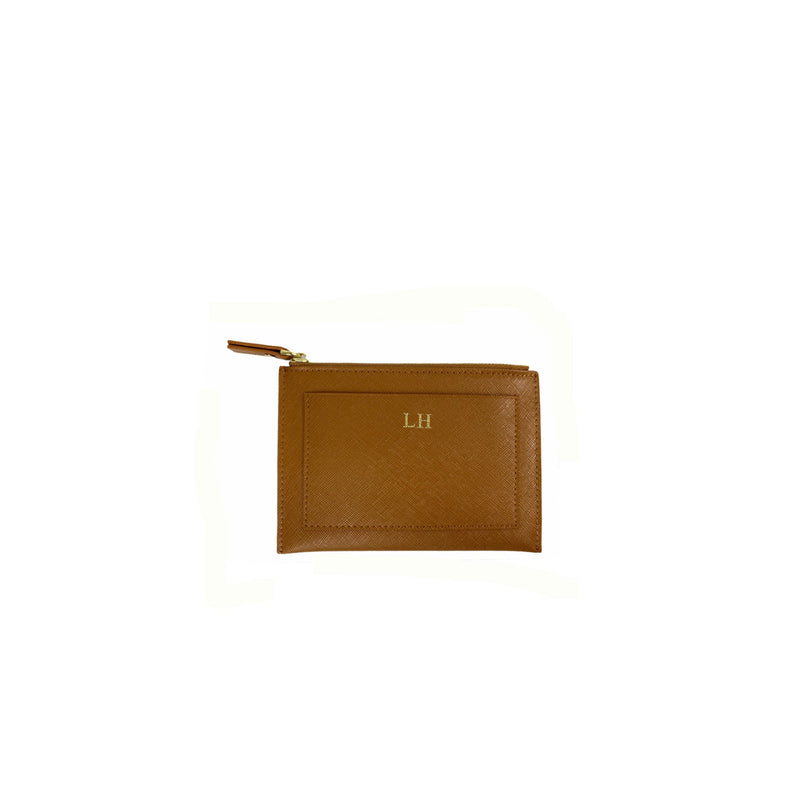 Personalised Tan Monogrammed Saffiano Leather Coin Purse