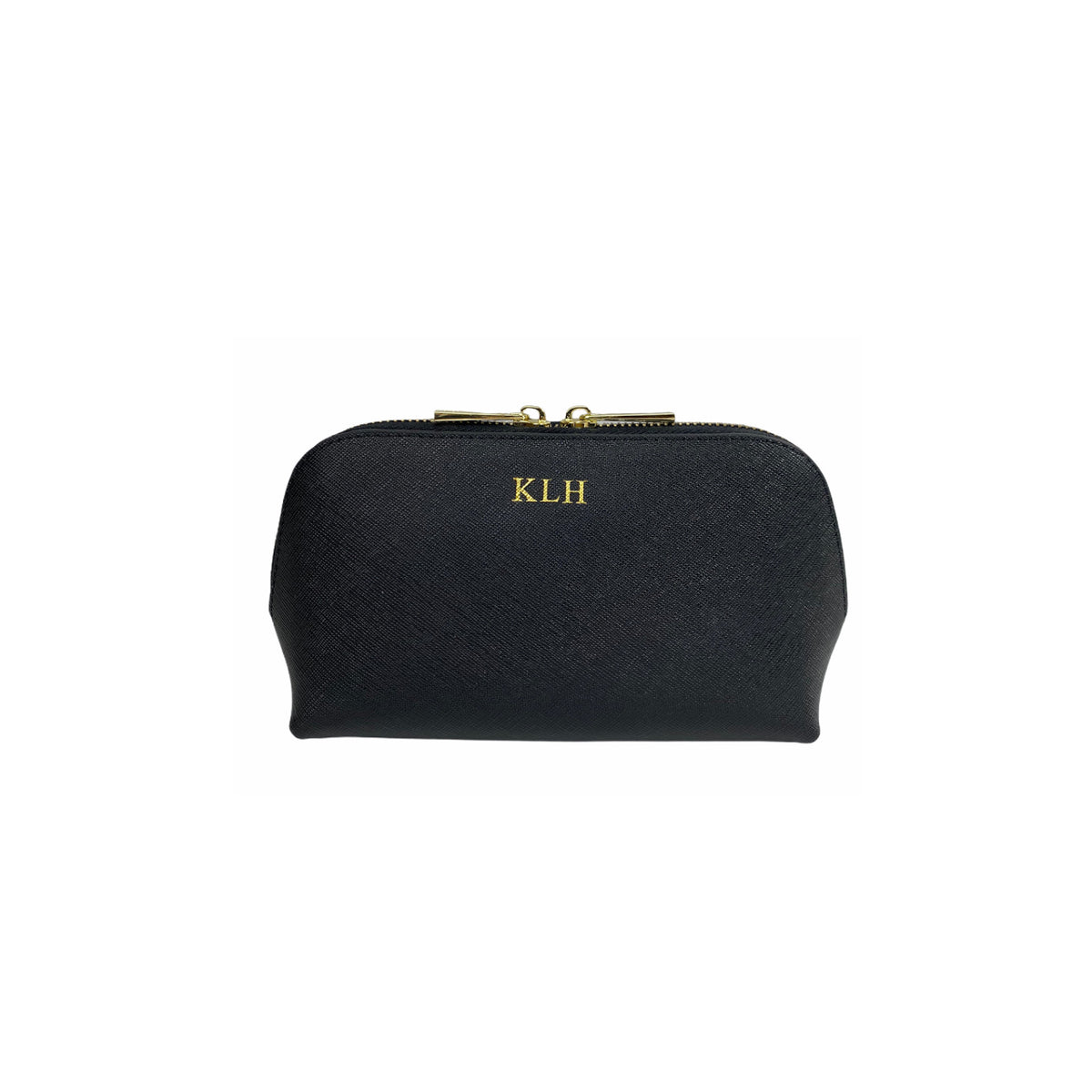 Personalised Black Monogrammed Saffiano Leather Cosmetic Bag