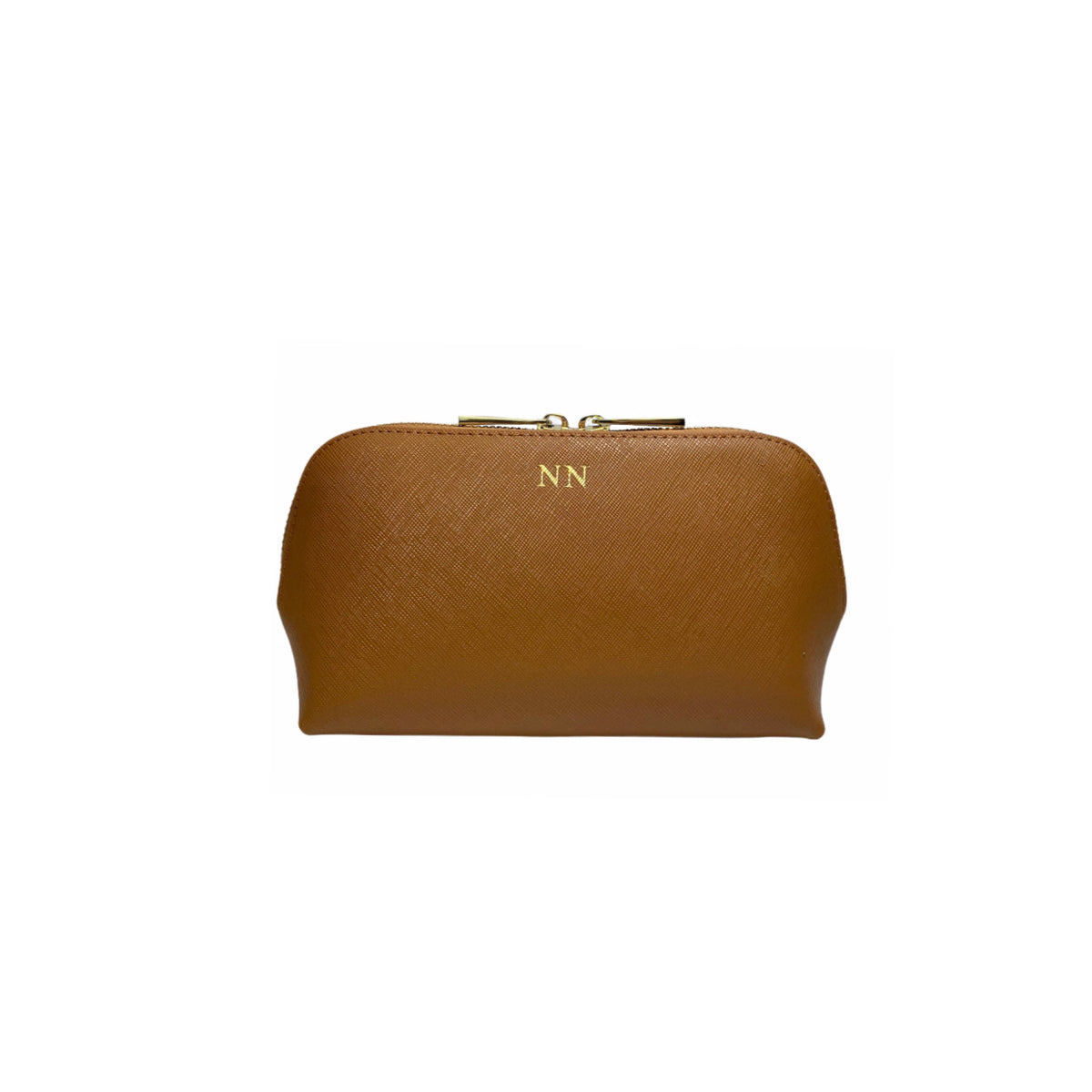 Personalised Tan Monogrammed Saffiano Leather Cosmetic Bag