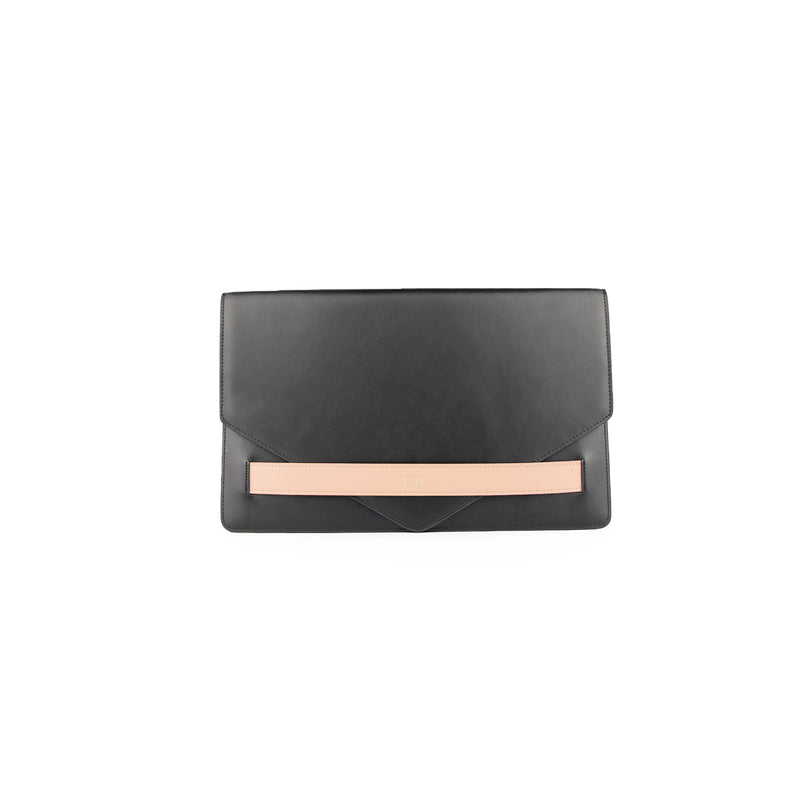 Personalised Black/Nude Monogrammed Smooth Leather Envelope Clutch Bag