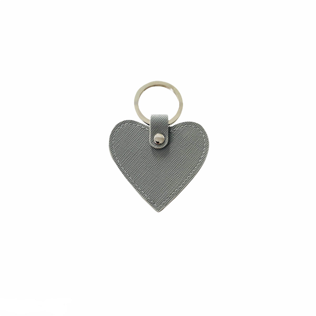 Personalised Heart Keyring - Grey Saffiano Leather