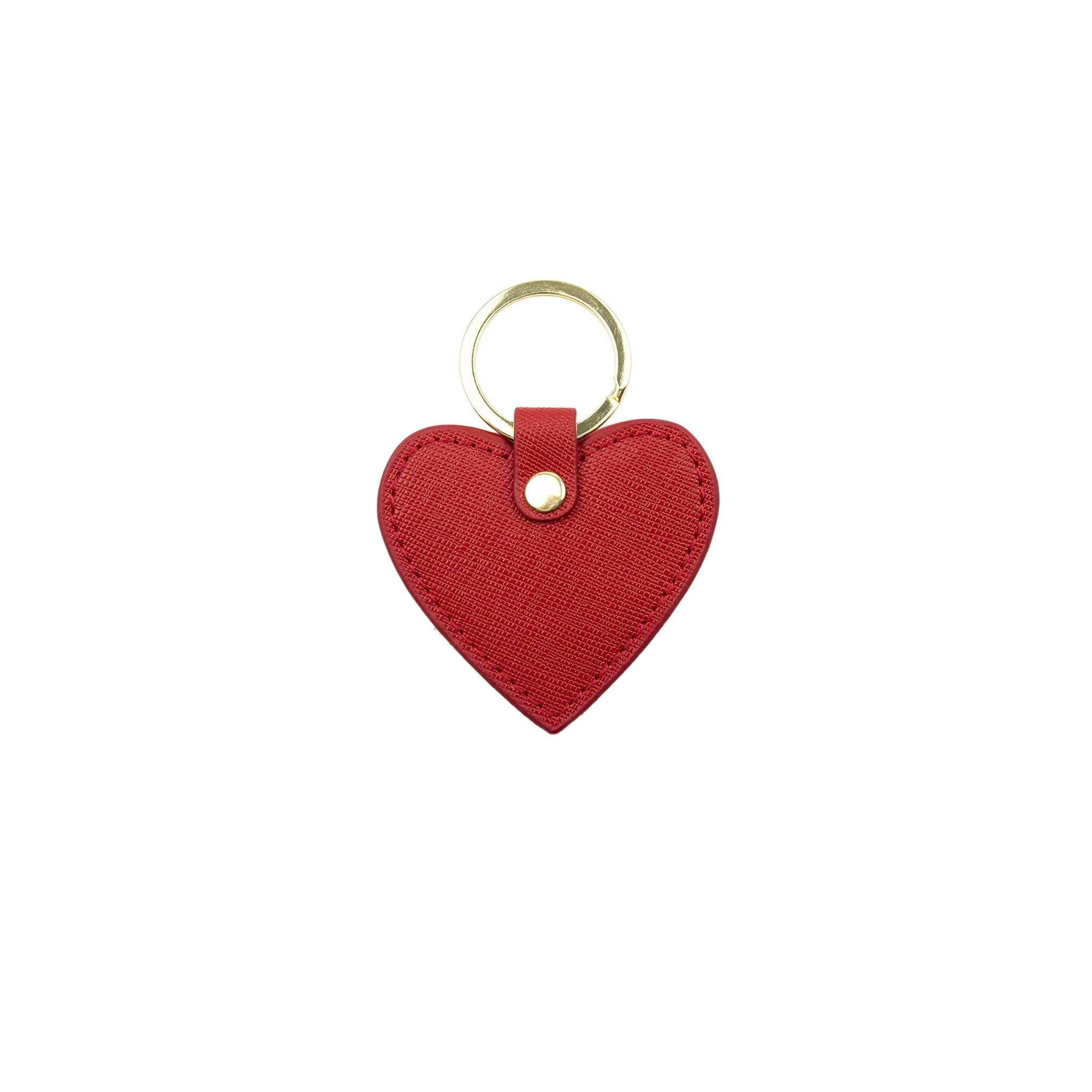 Personalised Heart Keyring - Red Saffiano Leather
