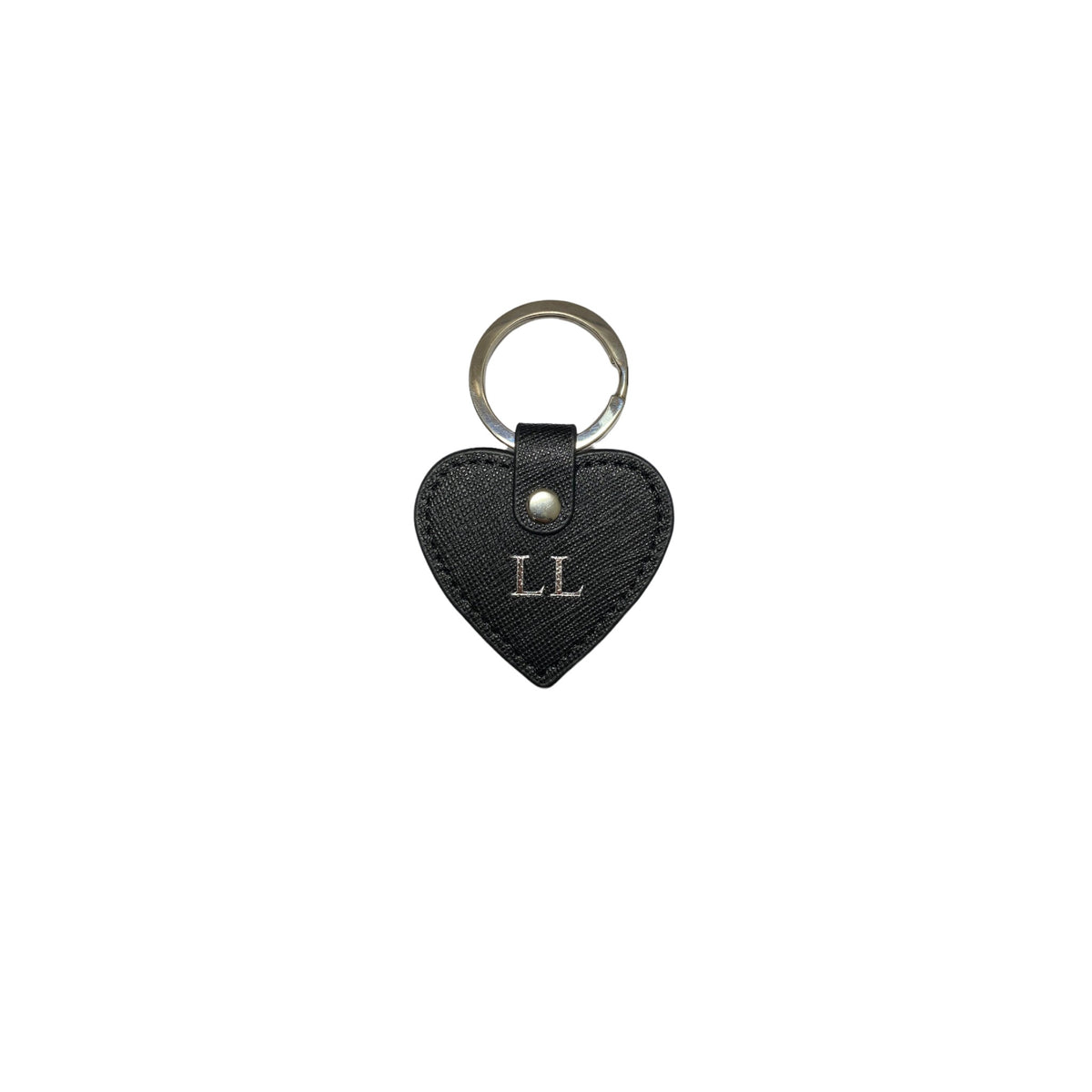 Personalised Black Monogrammed Saffiano Leather Mini Heart Keyring