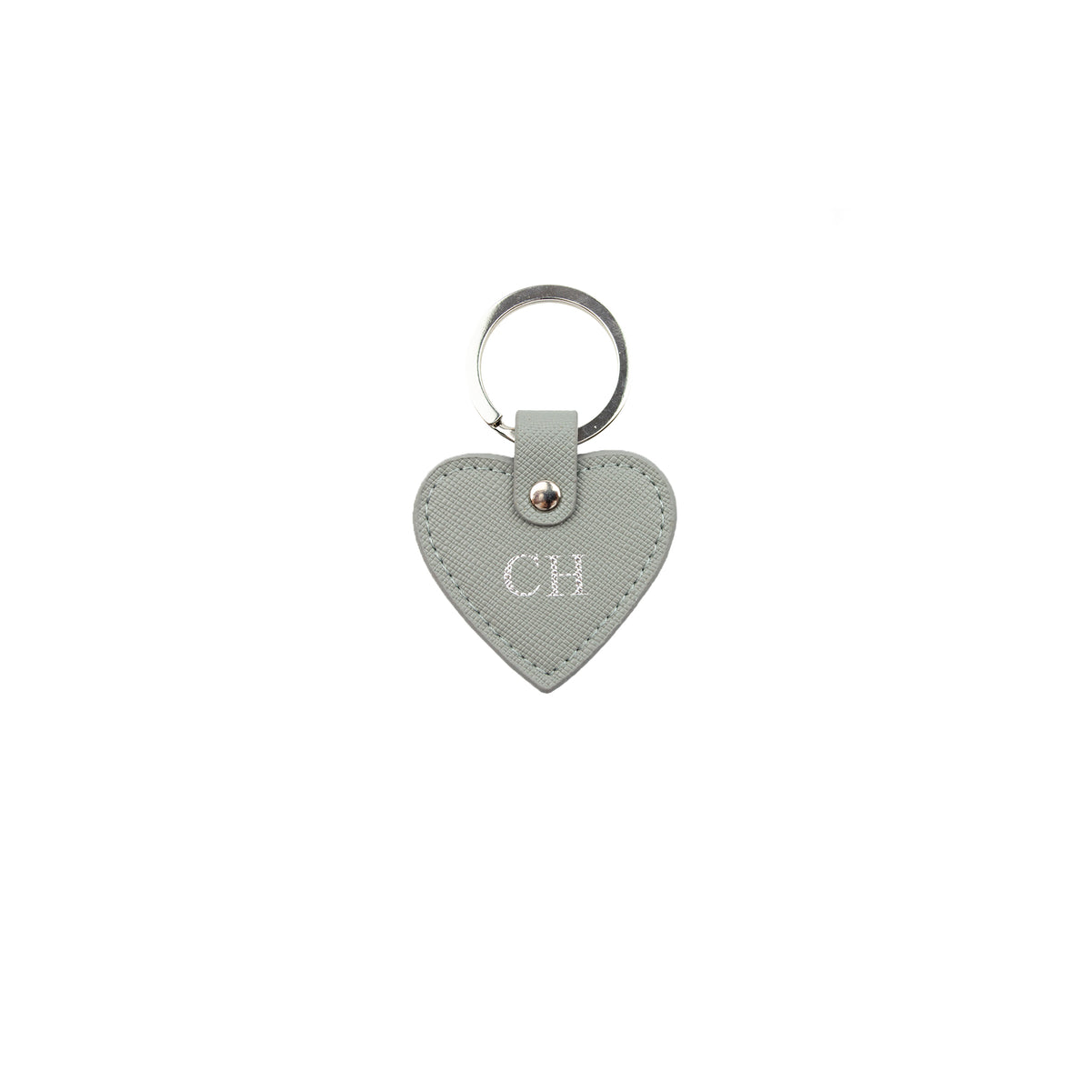 Personalised Grey Monogrammed Saffiano Leather Mini Heart Keyring