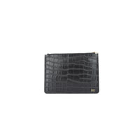 Personalised Black Monogrammed Croc Effect Leather Pouch