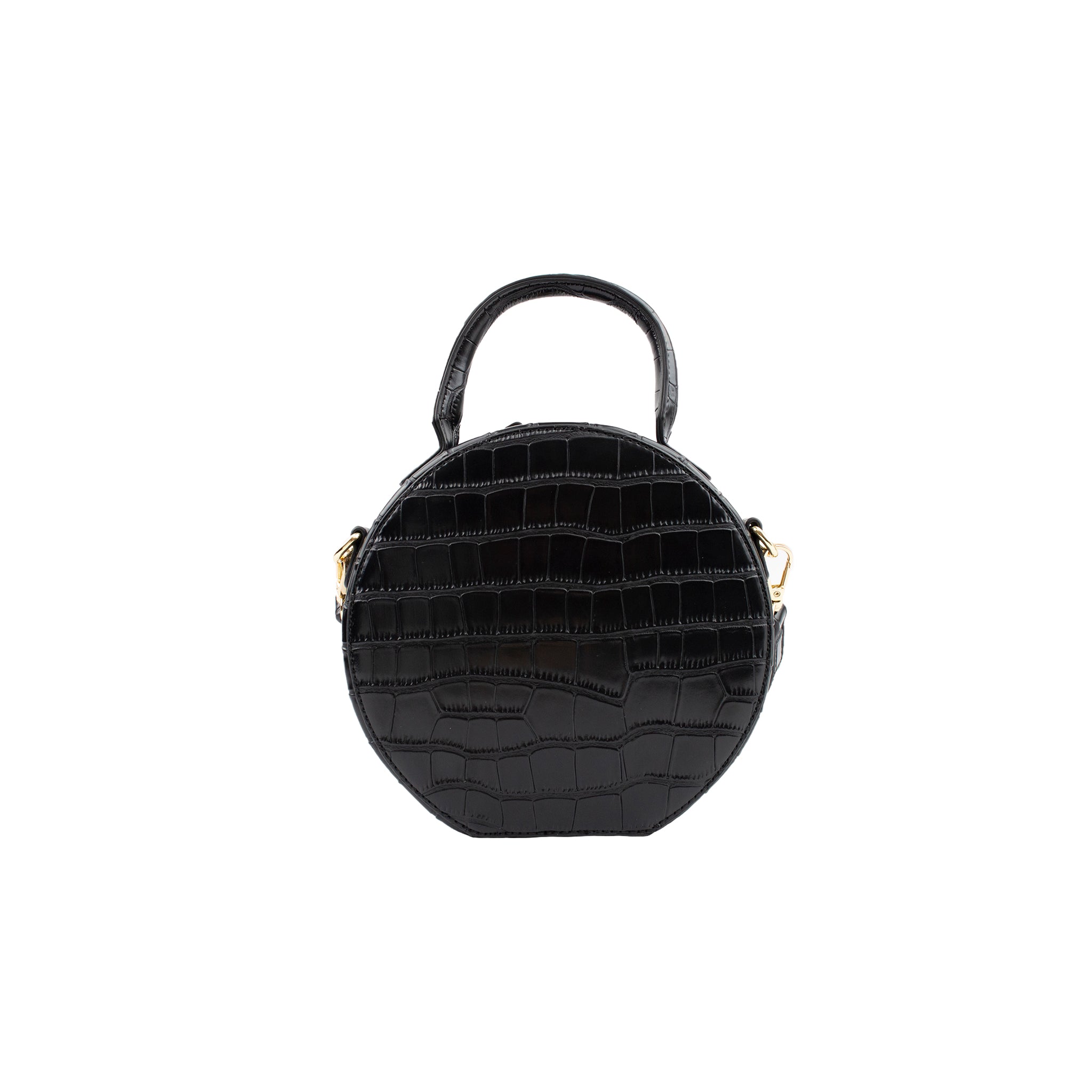 Personalised Round Cross Body Bag - Black Croc Vegan Leather