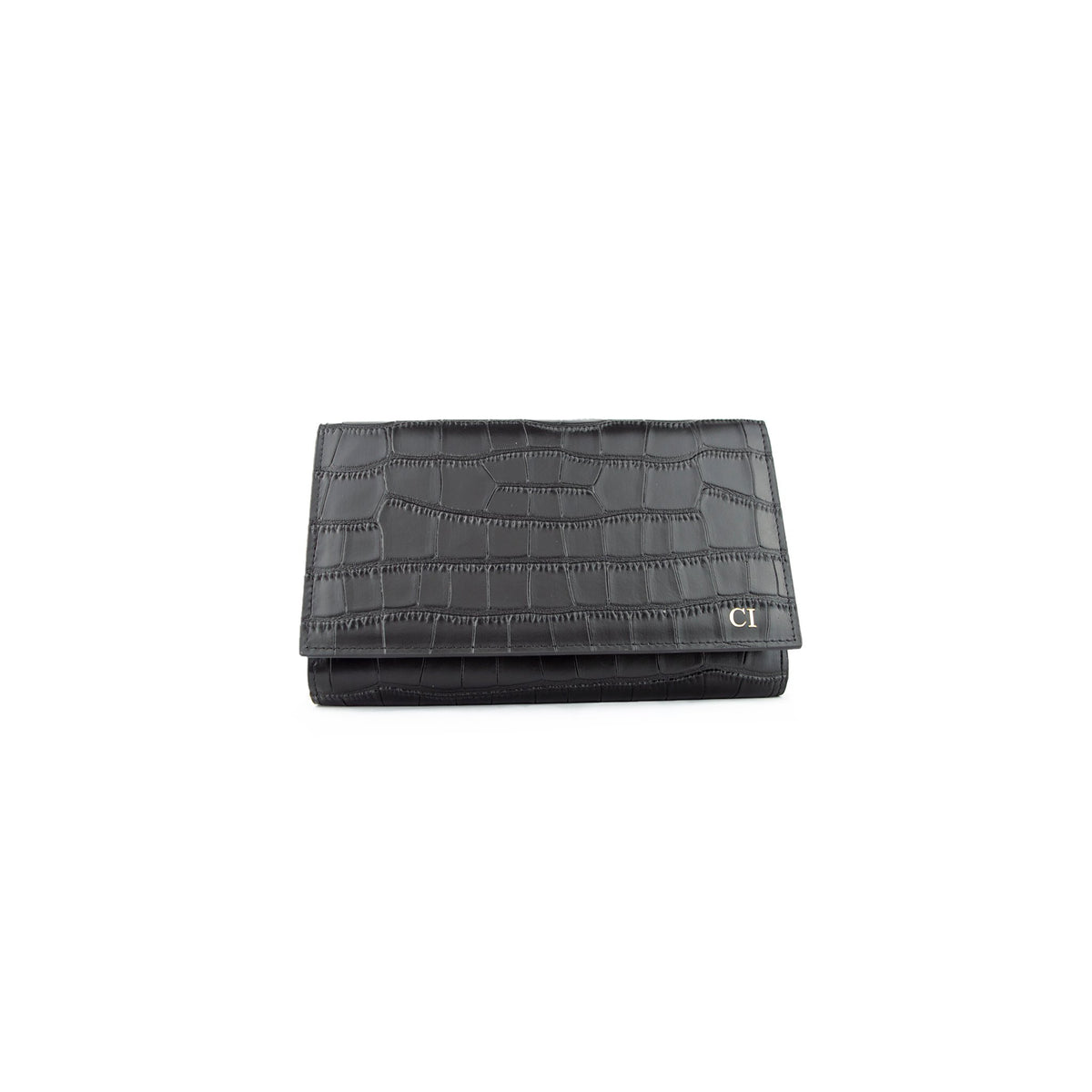 Personalised Black Monogrammed Croc Effect Travel Document Holder / Clutch Bag