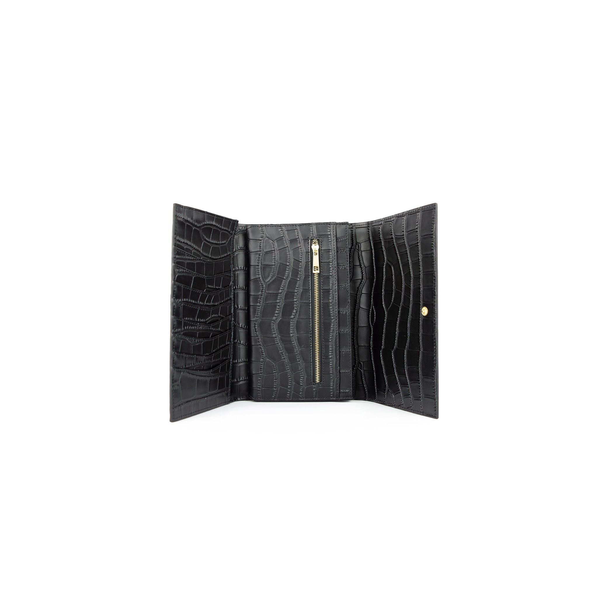 Personalised Wallet Clutch - Black Croc Leather